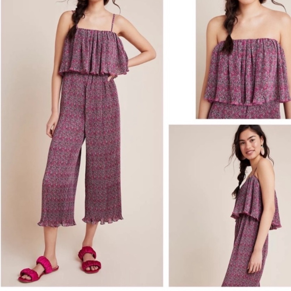 Anthropologie Rdalamal Suzanne Pleated Wide-Leg Jumpsuit — Floral